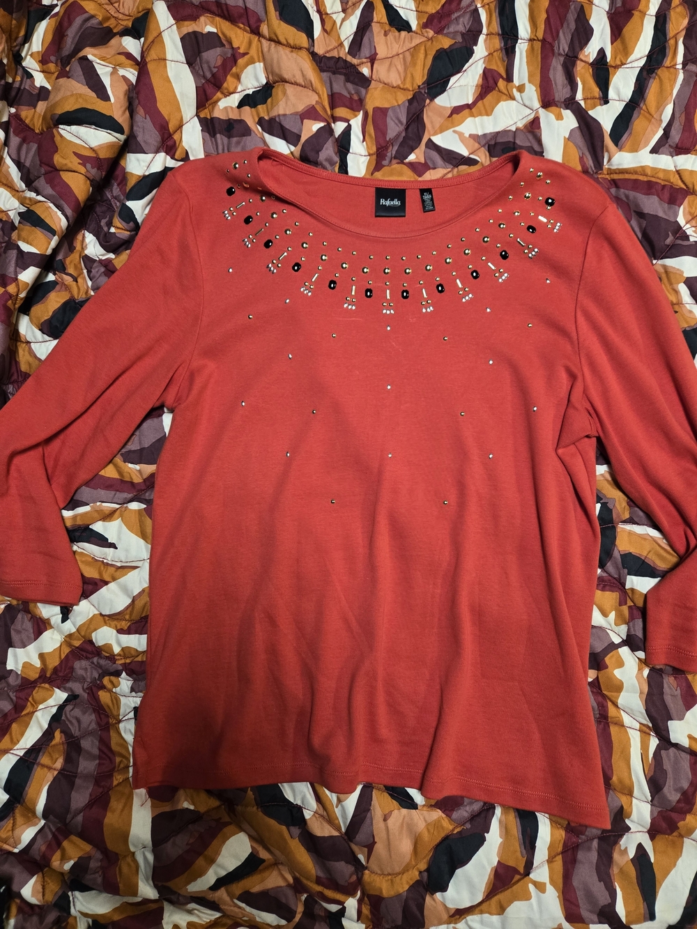 Rafaella Red Embellished Scoop Neck Top